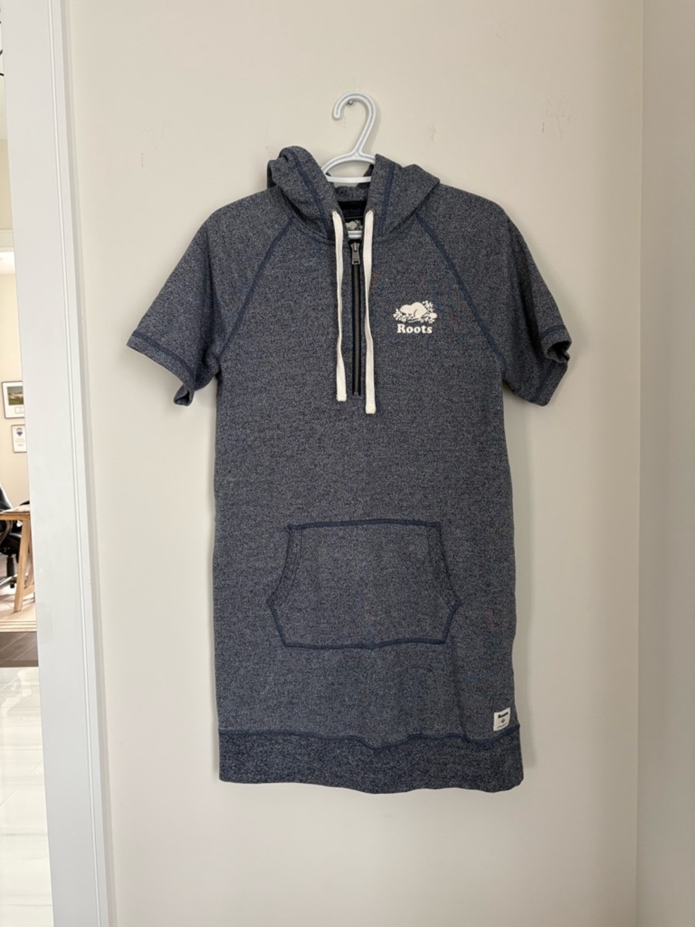 Roots Heather Navy Blue Salt and Pepper Short Sleeve Hoodie Sweater Dress Small - Picture 2 of 5